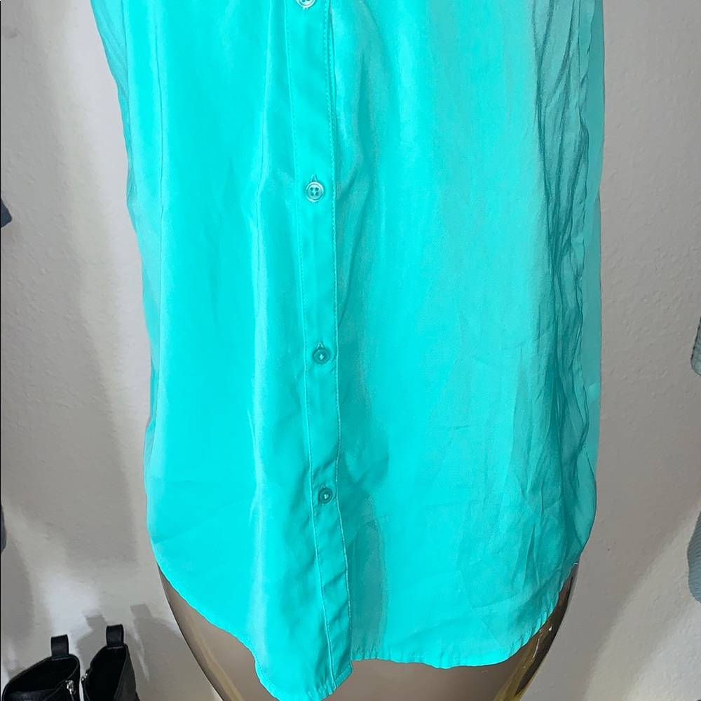 American Eagle Outfitters Sleeveless Turquoise Button-Up Top Small - Picture 2 of 6